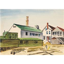 Eve Nethercott, Artist's Easel in Beachside Town (P2.54), Watercolor Painting