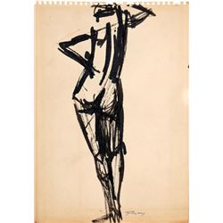 Anthony Toney, Standing Nude, Ink Drawing