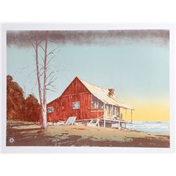 John Shemitt Houser, Red House on Water, Lithograph