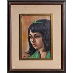 Raul Anguiano, Portrait of a Girl in Green, Oil Painting