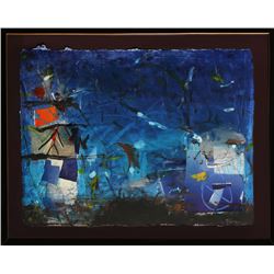 Gustavo Rivera, Blue Abstract, Mixed Media Collage