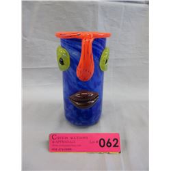 Signed & Dated "Funny Face" art glass vase