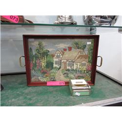 Vintage needlework tray & ladies compact