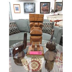 3 Carved wood figurines