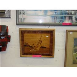 Wood inlay sailboat picture