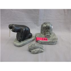 3 Inuit stone carvings