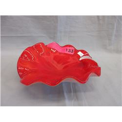 Red art glass dish