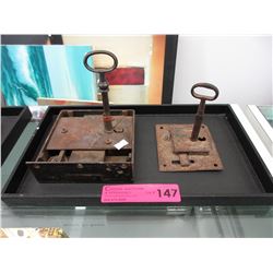 2 Large Vintage metal locks with keys
