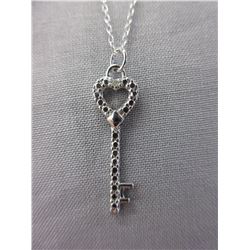 Diamond-set - Sterling Silver Key motif Necklace