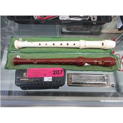 Vintage Hohner harmonica & 2 recorders