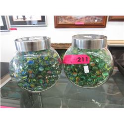 2 Jars of glass marbles