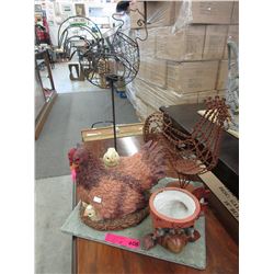 Decorative roosters & a fish planter