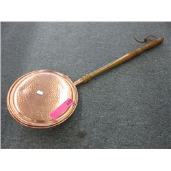 Vintage copper bed warmer  with oak handle