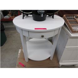 New - White round end table with drawer