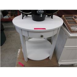 New - White round end table with drawer