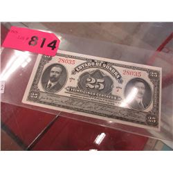 Uncirculated 1913 Mexican 25 Centavos bill