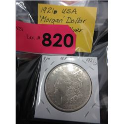 1921D USA Morgan Silver dollar coin