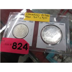 1966 Canadian Silver .50 ¢ & $1 coins