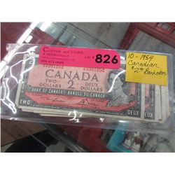 10 x 1954 Canadian $2 banknotes