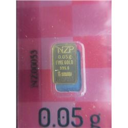 .995 Fine Gold Turkish Mint bar - 0.05 Grams