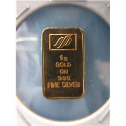 .999 Fine Silver "Panda" motif bar - 10KT Gold dip