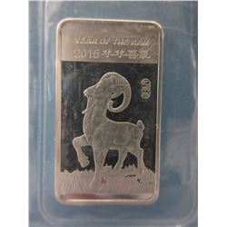 .999 Silver 2015 Year of the Ram bar -1/2 Troy oz.