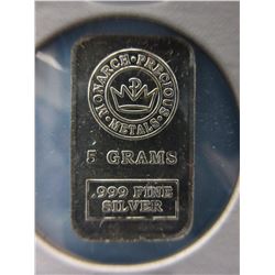 .999 Fine Silver Monarch Mint Investor bar-5 Grams
