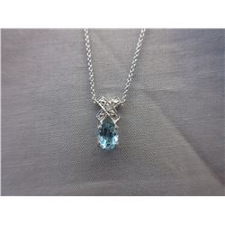 Oval Blue Topaz & Diamond "XO" Necklace