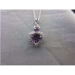 Purple Amethyst & Diamond double heart necklace