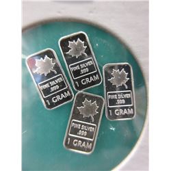 4 x .999 Silver Canada Maple Leaf bars