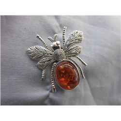 Orange Amber - Bumble Bee brooch/pendant