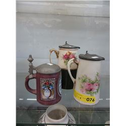 3 Vintage hand painted steins
