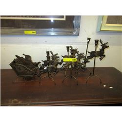 6 Metal reindeer candle holders & Santa sleigh