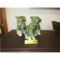 3 Glazed ceramic Foo dogs