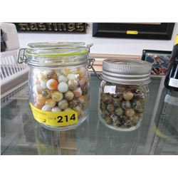 2 Jars of opaque colored marbles