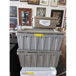 12 Used plastic totes with lids & contents