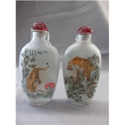 2 Hand painted glass Chinese snuff bottles