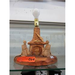 Signed Gaston Duval - Hand carved wood lamp