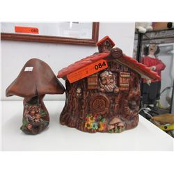 Vintage "Gnome House" cookie jar & figurine