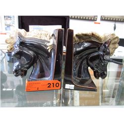 Pair of glazed ceramic "Horse Head" bookends