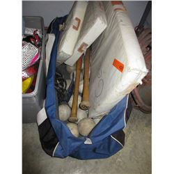 Sports bag of used baseballs & bats