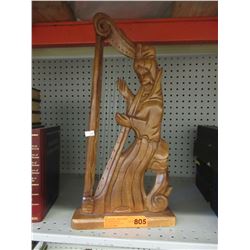Carved wood harp decoration