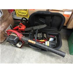 3 Used chain saws & a leaf blower
