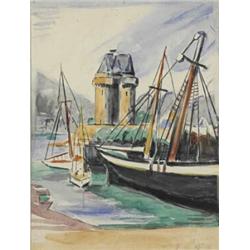 May Guinness (1863-1955), BRITTANY HARBOUR, signed lower right, watercolour over pencil on...