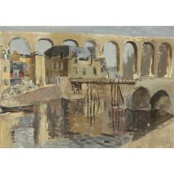 Violet McAdoo (1896-1961), RIVER AND AQUADUCT AT DINAN, FRANCE, inscribed and dated [August 1...