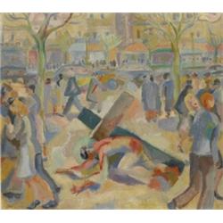Father Jack P. Hanlon (1913-1968), CHRIST FALLS FOR THE FIRST TIME, signed lower right, oil...