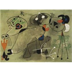 Joan Miro (1893-1983), COMPOSITION WITH GREEN BACKGROUND, signed and dated [1950] lower right...