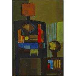 Arthur Armstrong RHA (1924-1996), STILL LIFE WITH LAMP, oil on board, 36 by 25cm., 14 by 10...