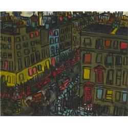 Kenneth Hall (1913-1946), BUSY CITY STREETSCENE WITH GEORGIAN TERRACES, signed lower left, ...
