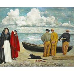 Seán Keating PRHA (1889-1977), LAUNCHING THE CURRACH, signed lower right and again on reverse...